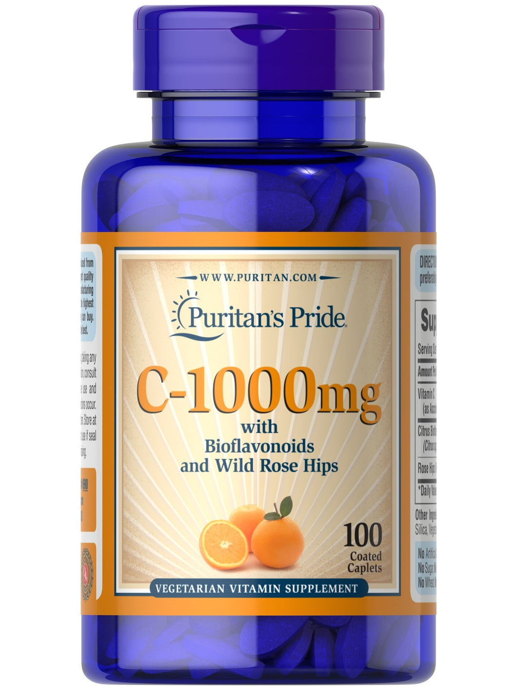 Vitamina C-1000 mg con bioflavonoides y escaramujos, Puritan’s Pride, 100 capletas