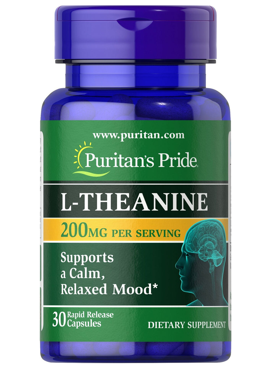 L-Teanina, 200mg, sueño, relajación, función cerebral. Puritan’s Pride. 30 cápsulas
