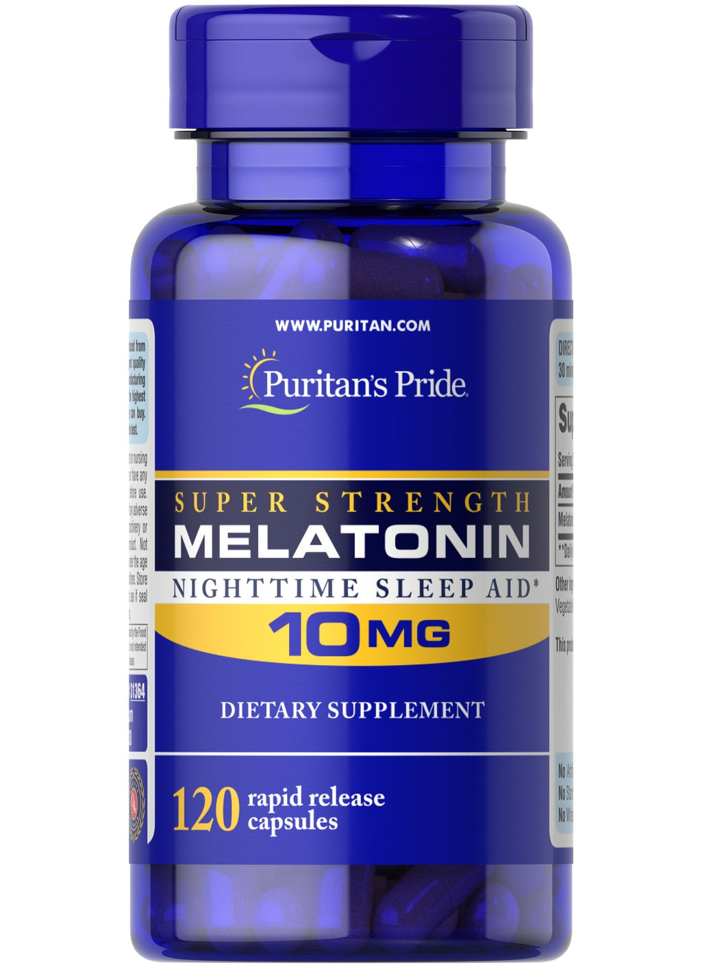 Melatonina para adultos, 10 mg,  duermes mas y mejor, 100% natural, en cápsulas, Varios tamaños disponibles Puritan’s