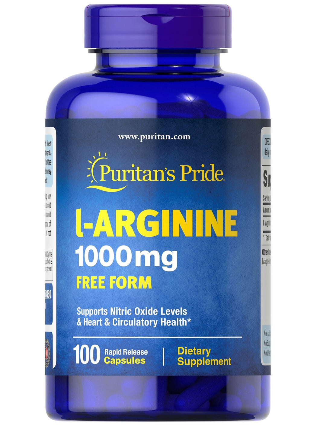 L-Arginina, salud sexual, fertilidad, fertilidad, corazón, diabetes. Puritan’s Pride. 1000 mg, 100 cápsulas