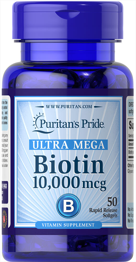 Biotina de 10,000 mcg. Puritan’s Pride. Presentaciones de 50 y de 100 cápsulas