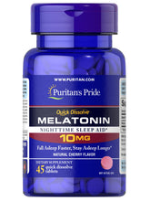 Cargar imagen en el visor de la galería, Melatonina con sabor a cereza, 10 mg, Puritan’s Pride. 45 tabletas
