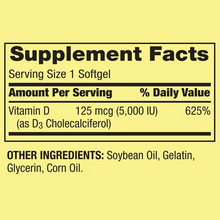 Cargar imagen en el visor de la galería, Vitamina D3, 125 mcg (5,000 IU), Spring Valley, 100 cápsulas
