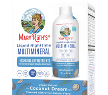Cargar imagen en el visor de la galería, MaryRuth's  Multimineral líquido para la noche| Sin melatonina | Para la rutina de descanso | Citrato de magnesio | Calcio | Zinc | Vitamina D3 | Sabor coco | Vegano | Sin azúcar | Sin gluten | 22 onzas (650 ml)
