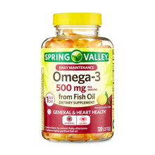 Cargar imagen en el visor de la galería, Omega 3, 500 mg, Spring Valley, Presentaciones: 180, 120, y 60 cápsulas.
