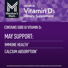 Cargar imagen en el visor de la galería, Vitamina D3 (5000 UI) Member's Mark, 400 Cápsulas blandas
