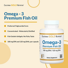 Cargar imagen en el visor de la galería, Omega 3 Premium, California Gold Nutrition, 100 softgels (cápsulas blandas)
