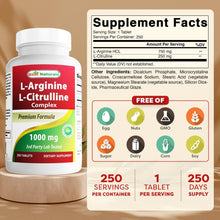 Cargar imagen en el visor de la galería, L-Arginina  y  L-Citrulina, Best Naturals, 1000 mg, 250 tabletas
