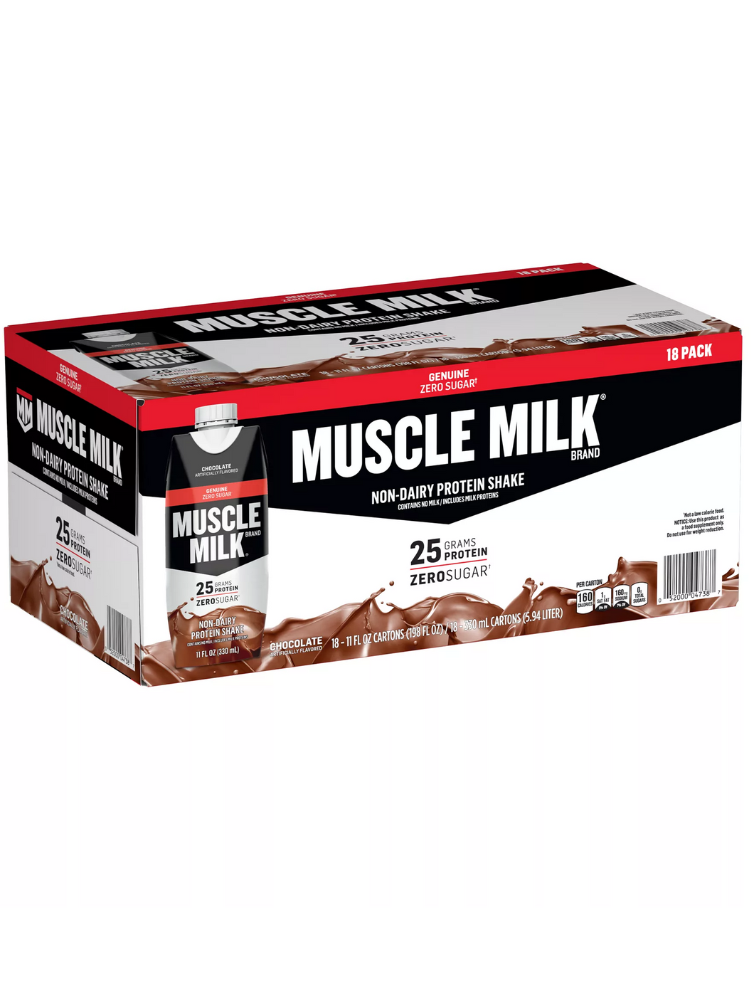 Muscle Milk, bebida nutricional SIN AZÚCAR, 25 gramos de proteína por envase, caja de 18 unidades