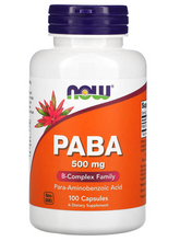 Cargar imagen en el visor de la galería, PABA (ácido para-aminobenzoico), 500 mg, Now,  100 cápsulas
