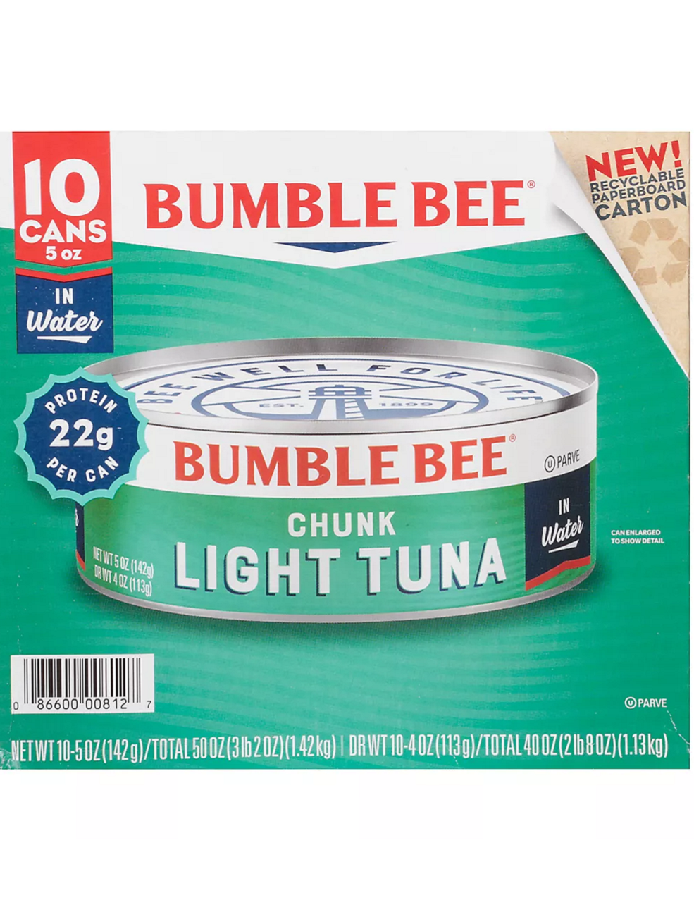 Atún (tuna), paquete de 10 unidades, 22 gramos de proteína cada envase