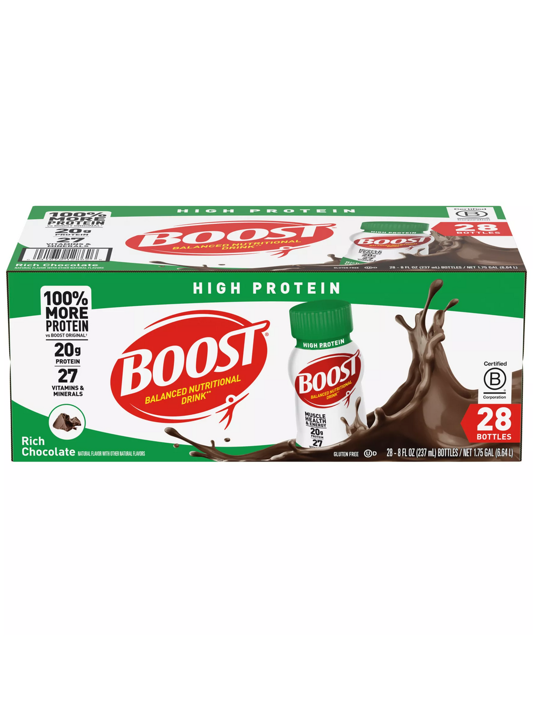 BOOST bebida nutricional, 20 gramos de proteina, 27 vitaminas y minerales, 28 botellas