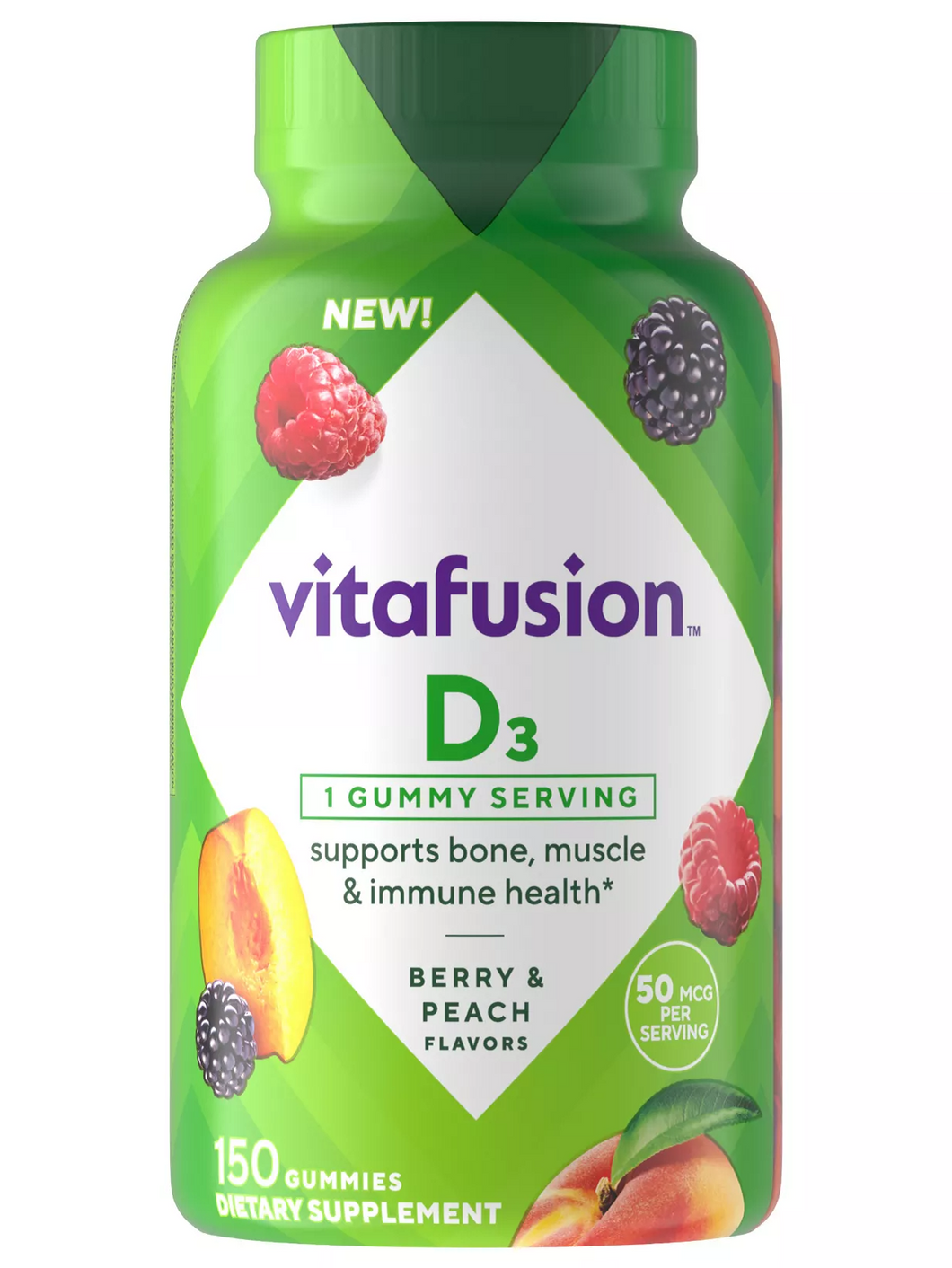 Vitamina D3 en gomitas, Vitafusion, 150 gomitas, 1 gomita por servicio