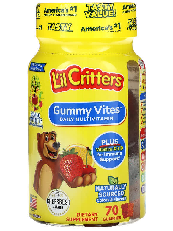 Multivitamínico para niños, L’il Critters, 70 gomitas9