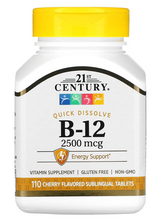 Cargar imagen en el visor de la galería, Vitamina B-12, 2500 mcg, 21 Century, 110 tabletas
