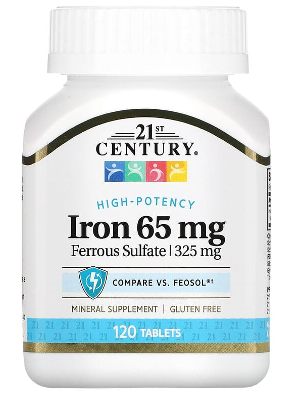 Hierro, 65 mg, 21 Century, 120 tabletas