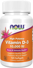 Cargar imagen en el visor de la galería, Vitamina D3, 250mcg, (10,000 IU), NOW, Varios tamaños disponibles
