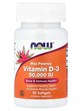 Cargar imagen en el visor de la galería, Vitamina D3, 50,000 IU, Now, 50 softgels
