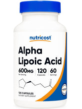 Cargar imagen en el visor de la galería, Ácido alfa lipoico (Alpha Lipoid Acid), 600 mg, Nutricost, 120 cápsulas
