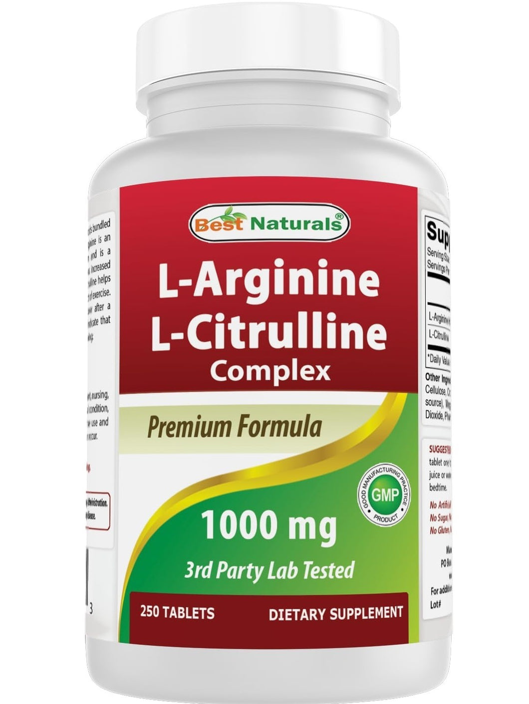 L-Arginina  y  L-Citrulina, Best Naturals, 1000 mg, 250 tabletas