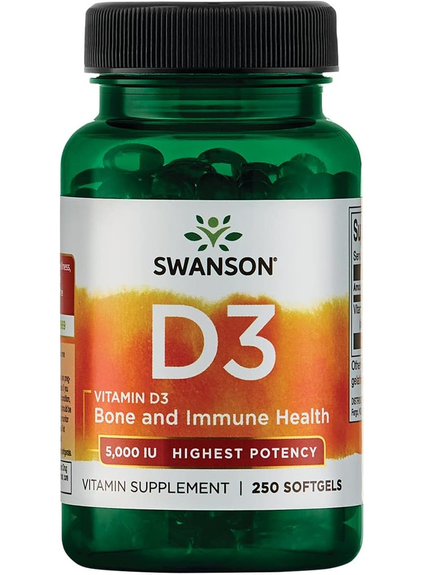 Vitamina D3, 5000 IU (125 mcg), Swanson, 250 cápsulas