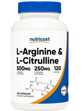 Cargar imagen en el visor de la galería, L-Arginina + L-Citrulina, Nutricost, 120 cápsulas
