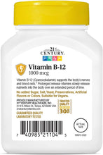 Cargar imagen en el visor de la galería, Vitamina B12, 1000 mcg, 21 Century, 110 tabletas
