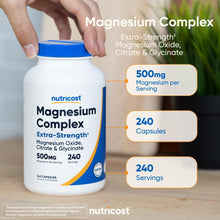 Cargar imagen en el visor de la galería, Complejo de Magnesio (magnesium complex) 500mg, Nutricost, Óxido de Magnesio, Citrato y Glicinato - Sin Gluten y Sin OGM, 240 Cápsulas
