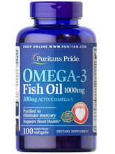 Cargar imagen en el visor de la galería, Omega 3, Puritan’s Pride, 100 cápsulas, 1000 mg, 300 mg activo
