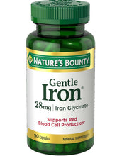 Cargar imagen en el visor de la galería, Nature's Bounty Gentle Iron, Hierro, Cápsulas de 28 mg con vitamina C, ácido fólico, suplemento de hierro de vitamina B-12, sin OMG, sin gluten, 90 cápsulas
