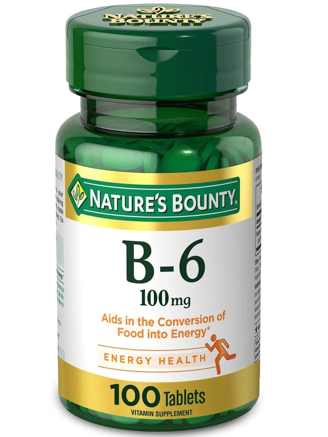 Vitamina B6. Energía, metabolismo, sistema nervioso. Nature’s Bounty. 100 mg, 100 tabletas.