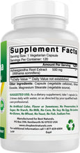 Cargar imagen en el visor de la galería, Ashwagandha, 500 mg en cada cápsula, Best Naturals, mejora el sueño, disminuye el estrés y la ansiedad, 120 cápsulas
