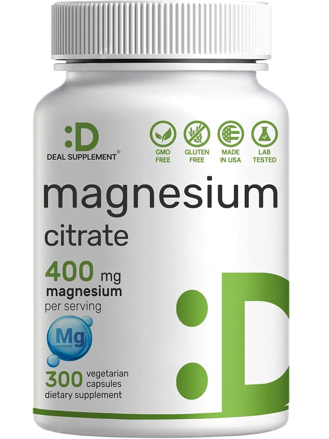 Citrato de magnesio, Deal Supplement, 400 mg por servicio, 300 cápsulas