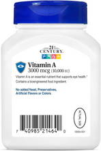 Cargar imagen en el visor de la galería, Vitamina A, 3000 mcg (10,000 IU), 21 Century, 110 cápsulas
