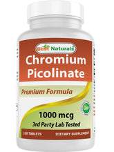 Cargar imagen en el visor de la galería, Picolinato de cromo, 1000 mcg. Best Naturals. 120 tabletas
