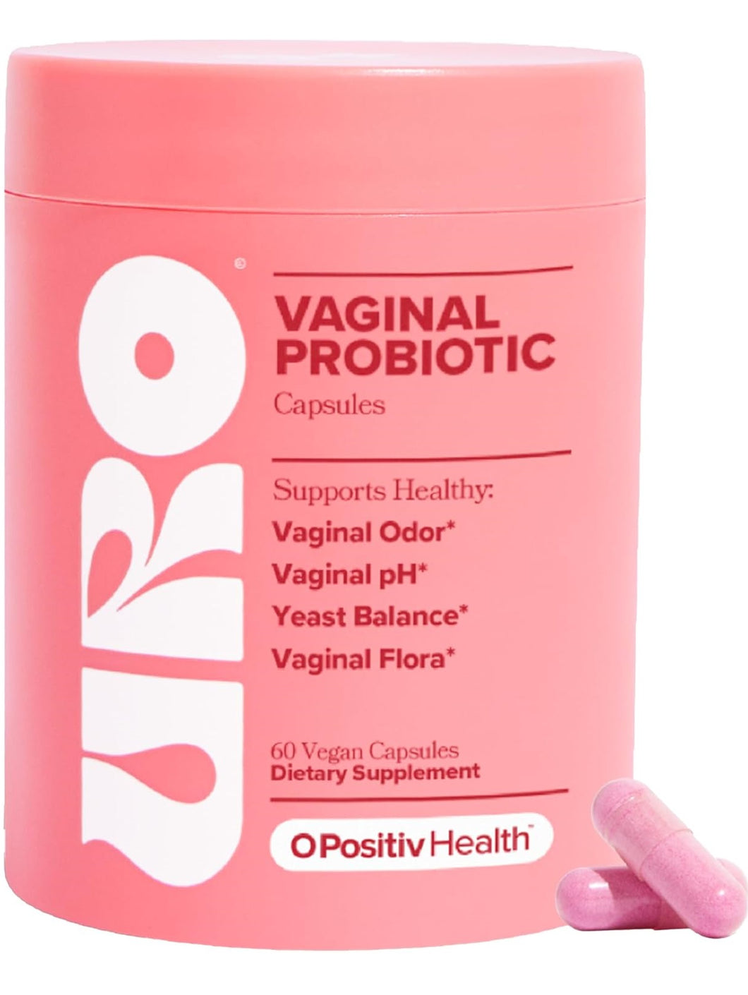 URO Vaginal Probiotics para la salud vaginal de las mujeres, equilibrio del pH, mezcla de prebióticos y probióticos Lactobacillus, promueve el olor y flora vaginal saludable, 60 cápsulas