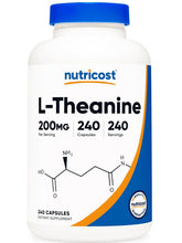 Cargar imagen en el visor de la galería, L-Teanina, 200mg, sueño, relajación, función cerebral. Nutricost. 240 cápsulas
