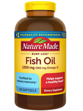 Cargar imagen en el visor de la galería, Omega 3 Aceite de Pescado Nature Made 1200 mg, 240 Cápsulas Blandas | Fórmula Burp-Less para Reducir el Regusto a Pescado y Apoyar la Salud Cardiovascular
