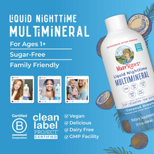 Cargar imagen en el visor de la galería, MaryRuth's  Multimineral líquido para la noche| Sin melatonina | Para la rutina de descanso | Citrato de magnesio | Calcio | Zinc | Vitamina D3 | Sabor coco | Vegano | Sin azúcar | Sin gluten | 22 onzas (650 ml)
