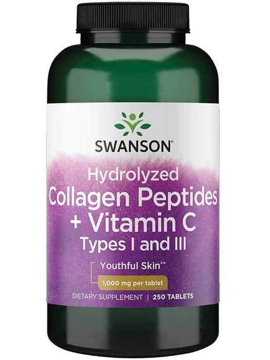 Colageno Hidrolizado con Vitamina C, Tipo I y III, Swanson, 250 tabletas