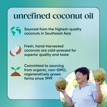 Cargar imagen en el visor de la galería, Aceite de coco virgen orgánico prensado en frío, “USDA Organic”, sin OMG, Nutiva, vegano, keto, sabor y aroma fresco para usar en la cocina, piel y cabello, 15 onzas
