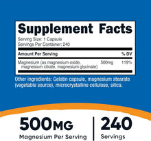 Cargar imagen en el visor de la galería, Complejo de Magnesio (magnesium complex) 500mg, Nutricost, Óxido de Magnesio, Citrato y Glicinato - Sin Gluten y Sin OGM, 240 Cápsulas
