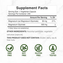 Cargar imagen en el visor de la galería, Glicinato de Magnesio Quelado Deal Supplement 500 mg, 240 Cápsulas Vegetarianas | Alta Absorción, Apoyo a la Relajación, Salud Muscular y Sistema Nervioso
