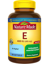 Cargar imagen en el visor de la galería, Vitamina E, 400 IU (180 mg), Nature Made, 300 softgels
