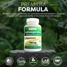 Cargar imagen en el visor de la galería, Ashwagandha, 500 mg en cada cápsula, Best Naturals, mejora el sueño, disminuye el estrés y la ansiedad, 120 cápsulas
