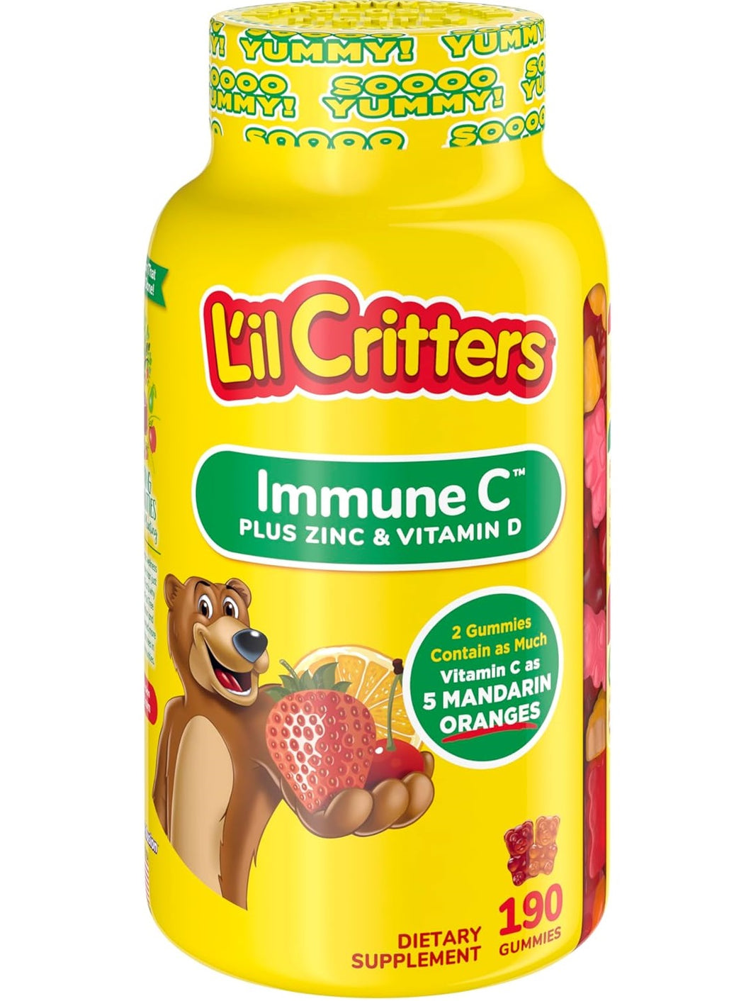 Vitamina C niños: vitamina C, D, y Zinc. Desarrollo, crecimiento y defensas. 190 gomitas L'il critters