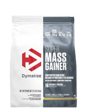 Cargar imagen en el visor de la galería, Dymatize Super Mass Gainer Proteína en polvo, Vainilla gourmet, 52g de proteína, 1g de creatina, 1280 calorías, 10.7g de BCAA, 245g de carbohidratos, contiene proteína de suero, aislado y caseína, 12 libras
