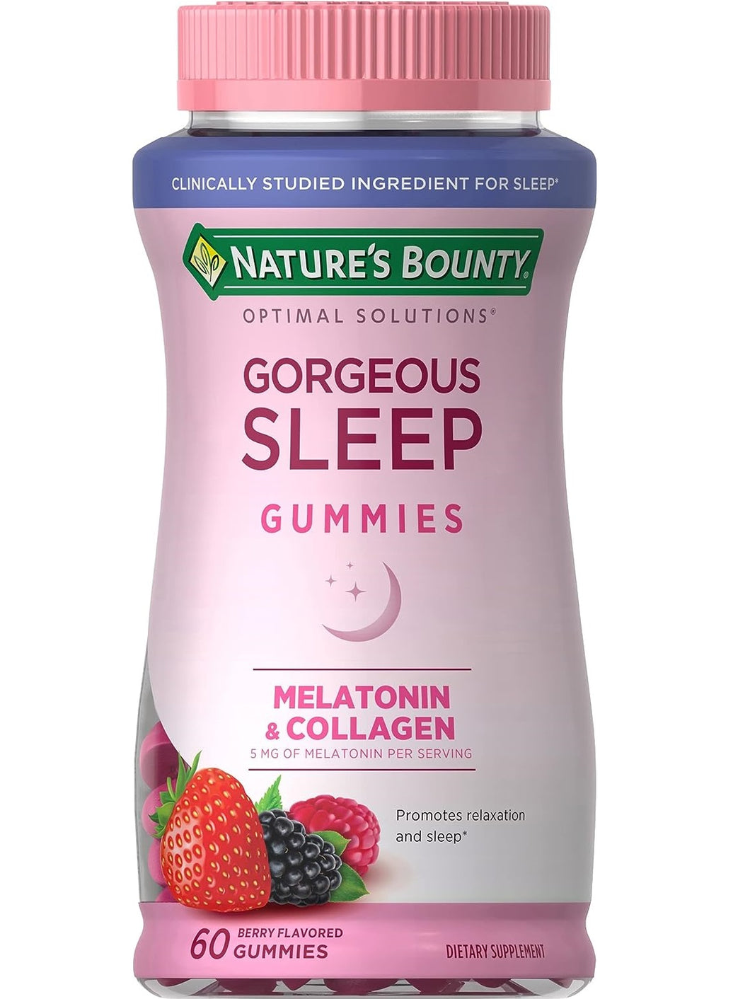 Melatonina + Colágeno en gomitas. Gorgeous Sleep. Sueño, relajación, embellece tu piel. Nature’s Bounty. 60 gomitas.