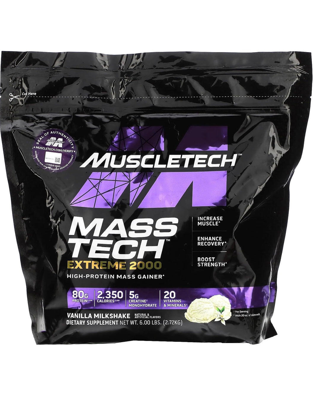 MUSCLETECH MASS TECH EXTREME 2000: Proteina en polvo,  mass gainer, aumenta peso, masa muscular, recuperación, y fuerza. 6 libras