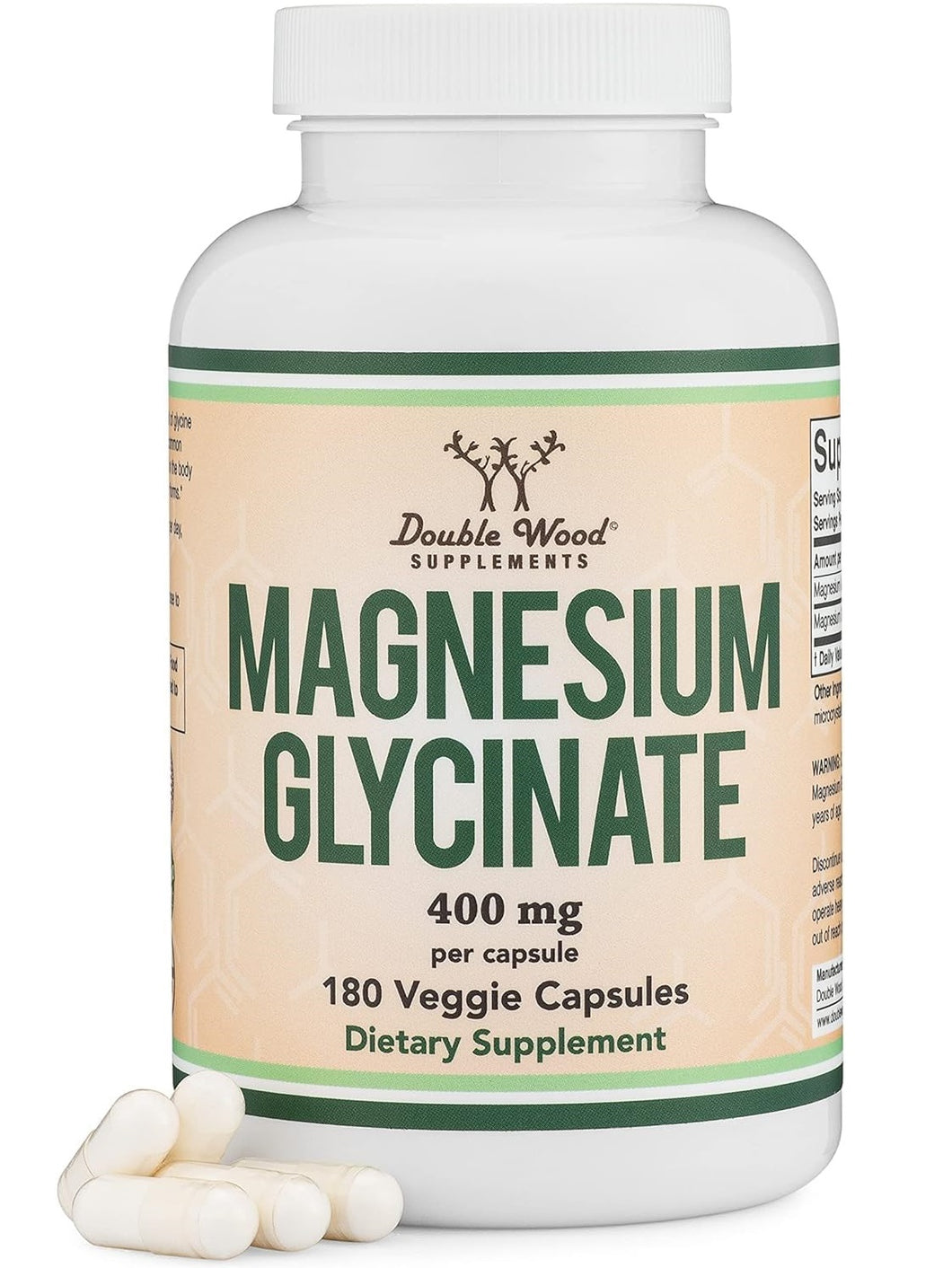 Glicinato de magnesio, Double Wood, 400 mg, 180 cápsulas